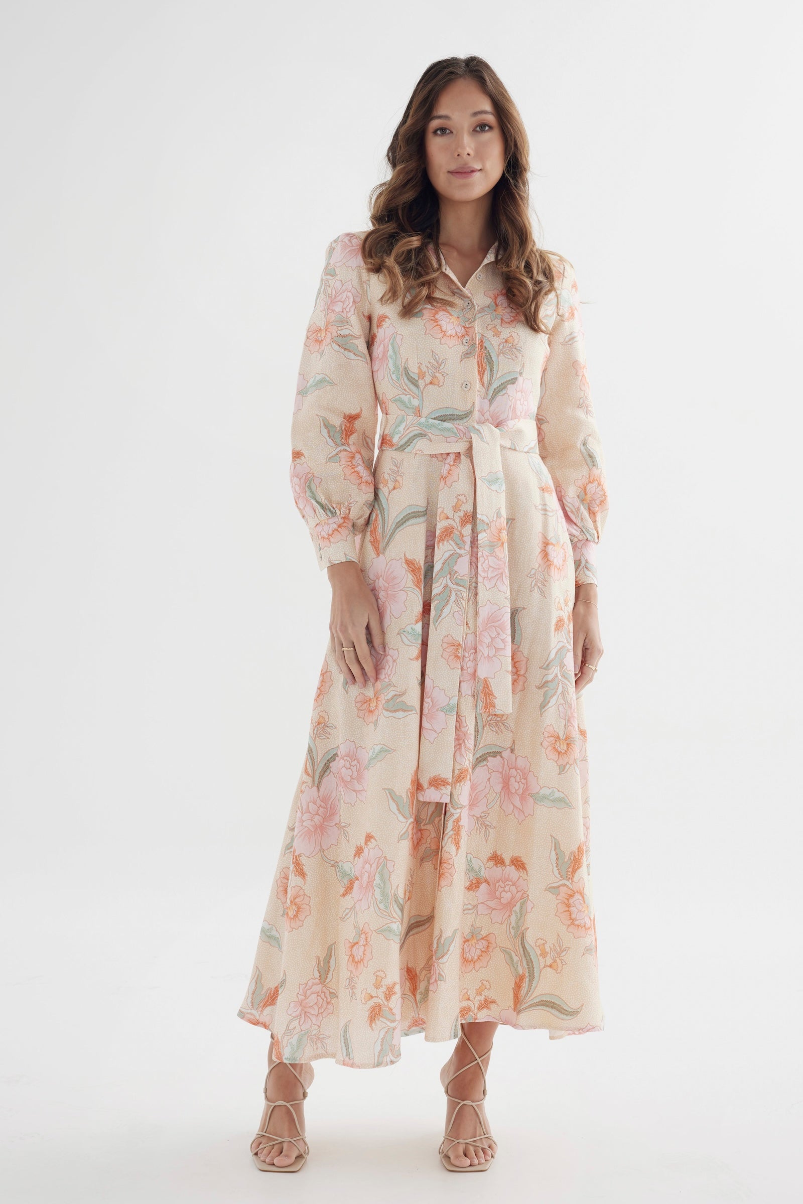 Iris Dress Batik– Organic Linen Maxi Shirt Dress
