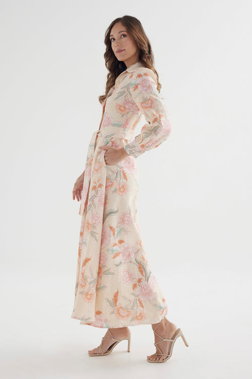 Iris Dress Batik– Organic Linen Maxi Shirt Dress