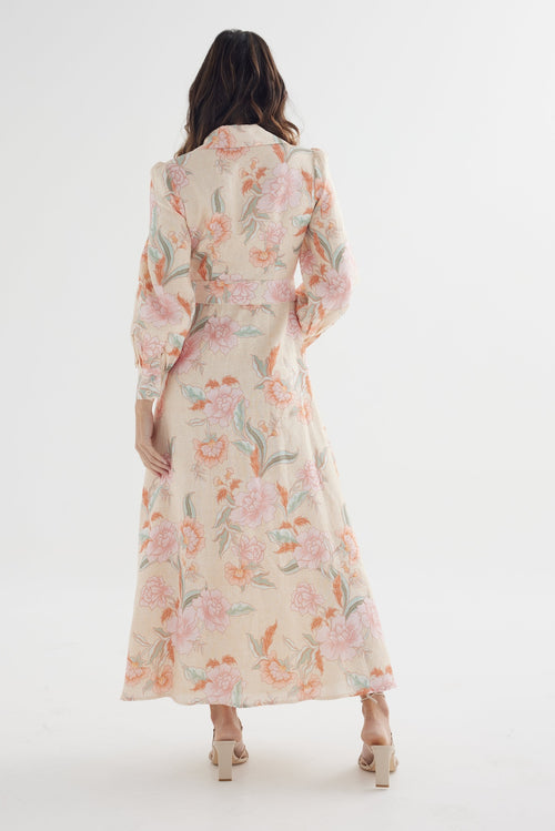 Iris Dress Batik– Organic Linen Maxi Shirt Dress