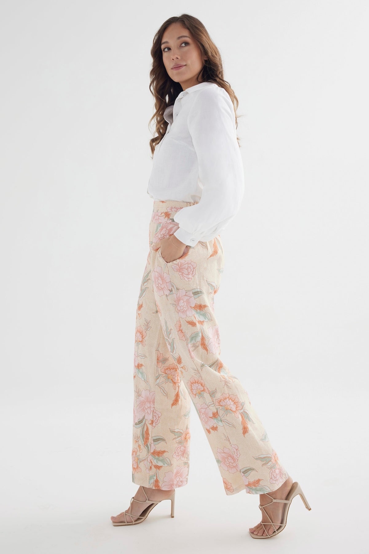 Lupine Batik Organic Linen Wide Leg Lined Pants