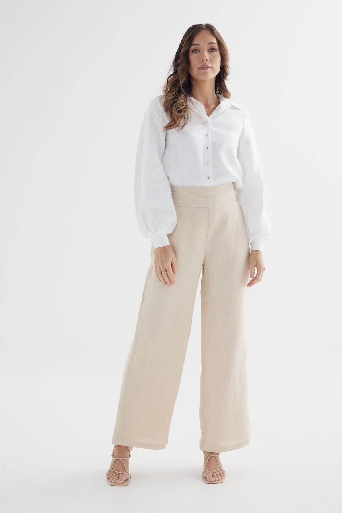 Lupine Sand Organic Linen Wide Leg Lined Pants