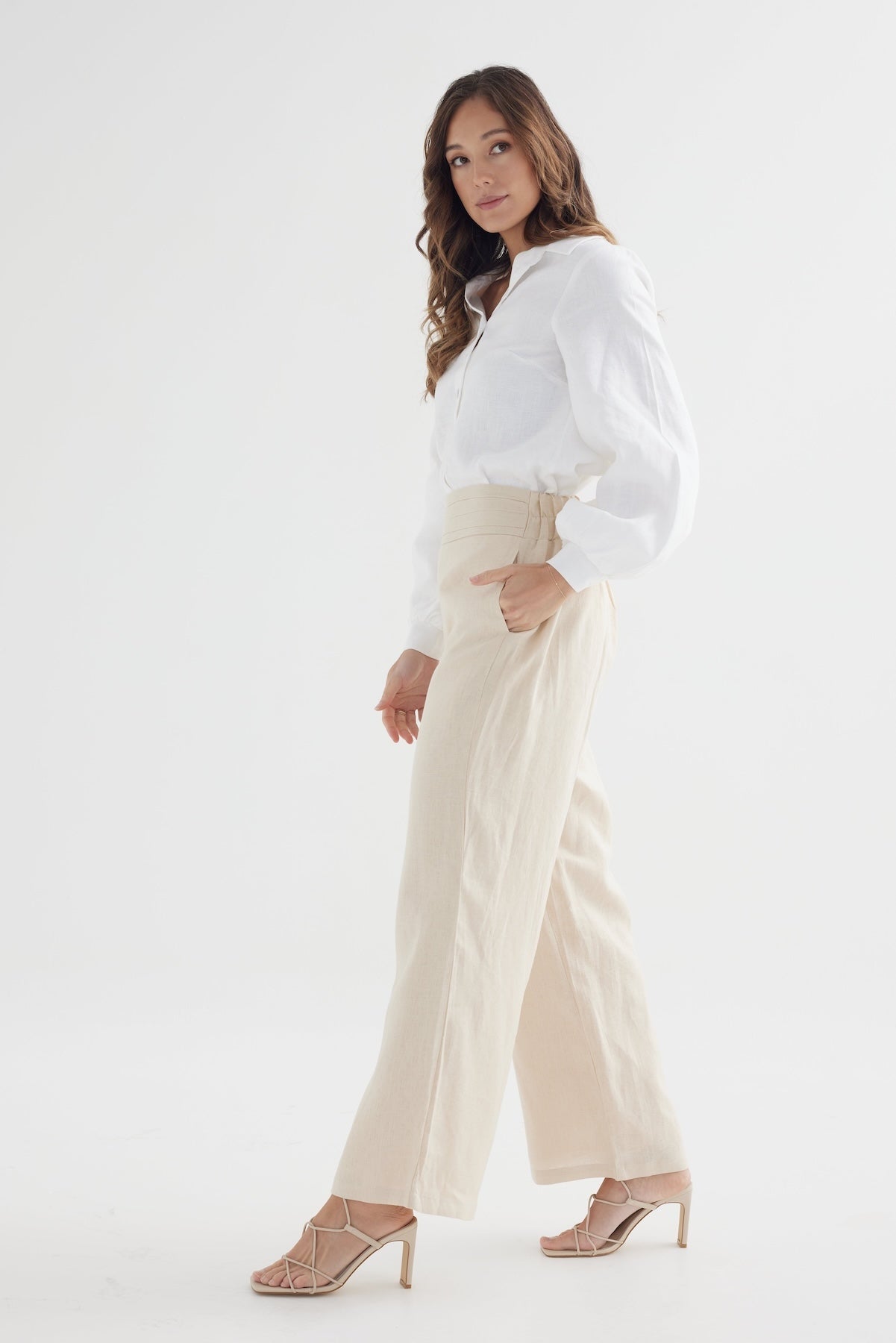 Lupine Sand Organic Linen Wide Leg Lined Pants