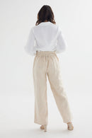 Lupine Sand Organic Linen Wide Leg Lined Pants
