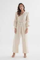 Tulip Jumpsuit – Sand Linen Nursing-Friendly
