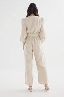 Tulip Jumpsuit – Sand Linen Nursing-Friendly