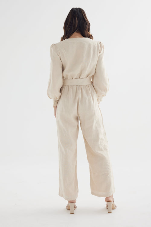 Tulip Jumpsuit – Sand Linen Nursing-Friendly