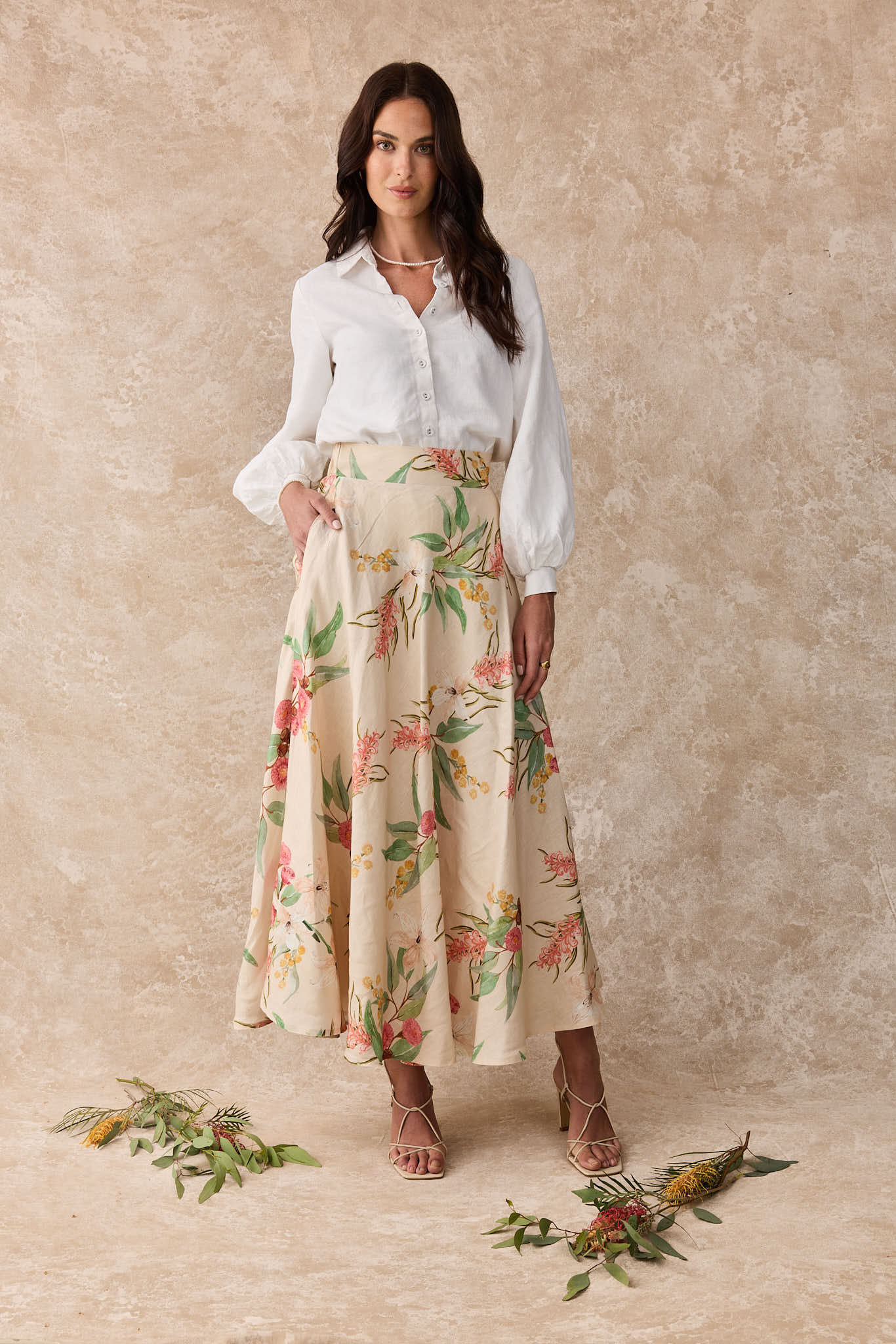 Dahlia Linen Maxi Skirt - Australis Print