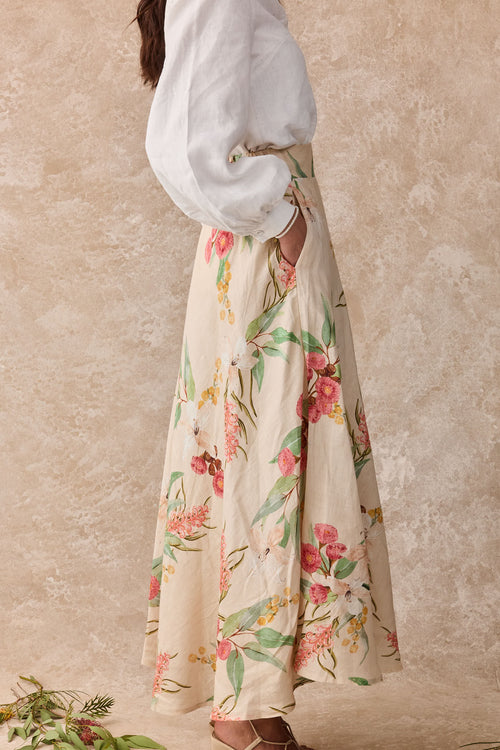 Dahlia Linen Maxi Skirt - Australis Print
