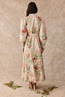 Juno Dress Linen Maxi Shirt Dress Australis Print