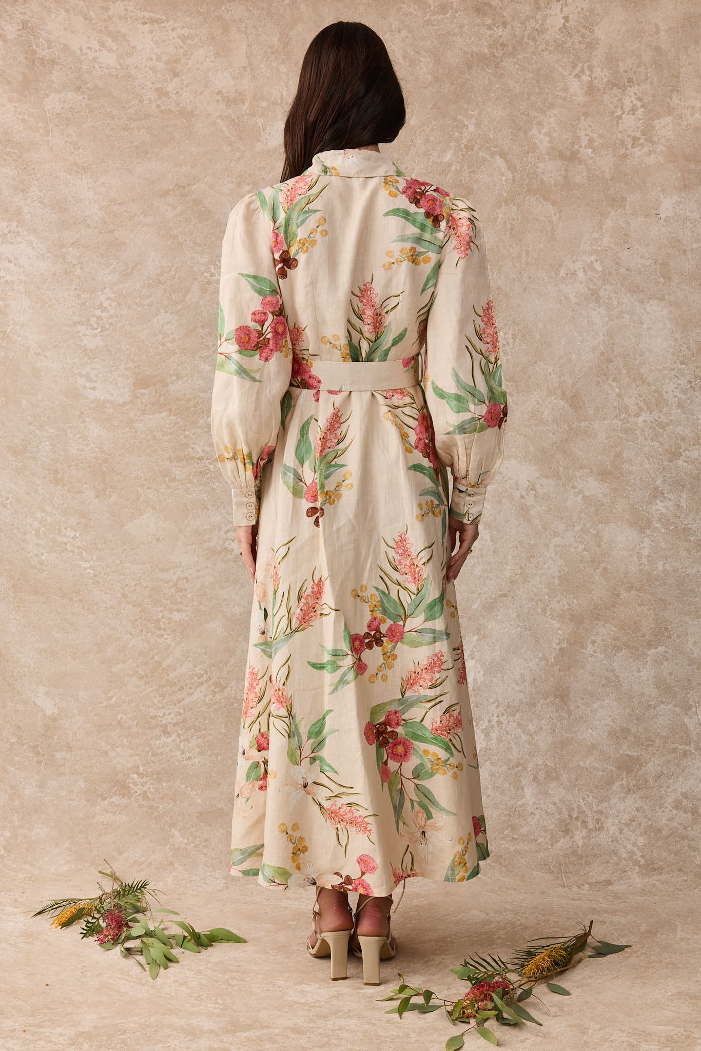 Juno Dress Linen Maxi Shirt Dress Australis Print