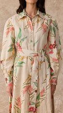 Juno Dress Linen Maxi Shirt Dress Australis Print