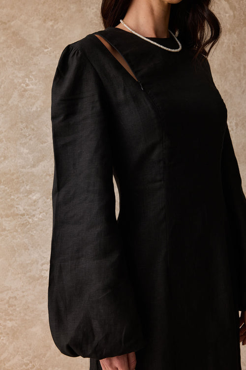 Daffodil Linen Maxi Nursing Dress - Black