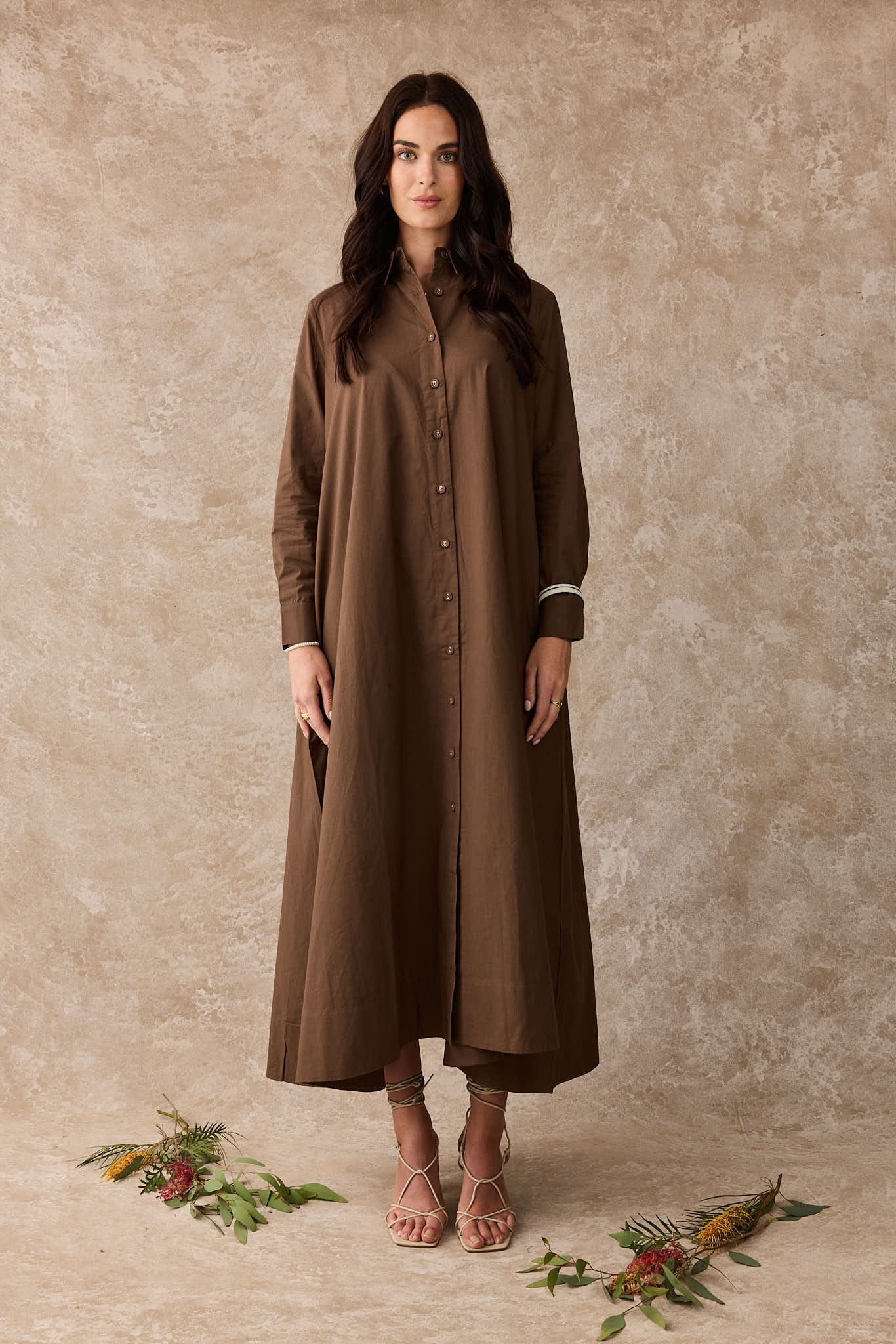 Lilly Pilly Cotton Shirt Maxi Dress Cacao