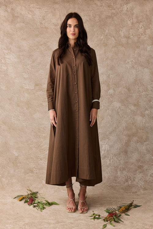 Lilly Pilly Cotton Shirt Maxi Dress Cacao