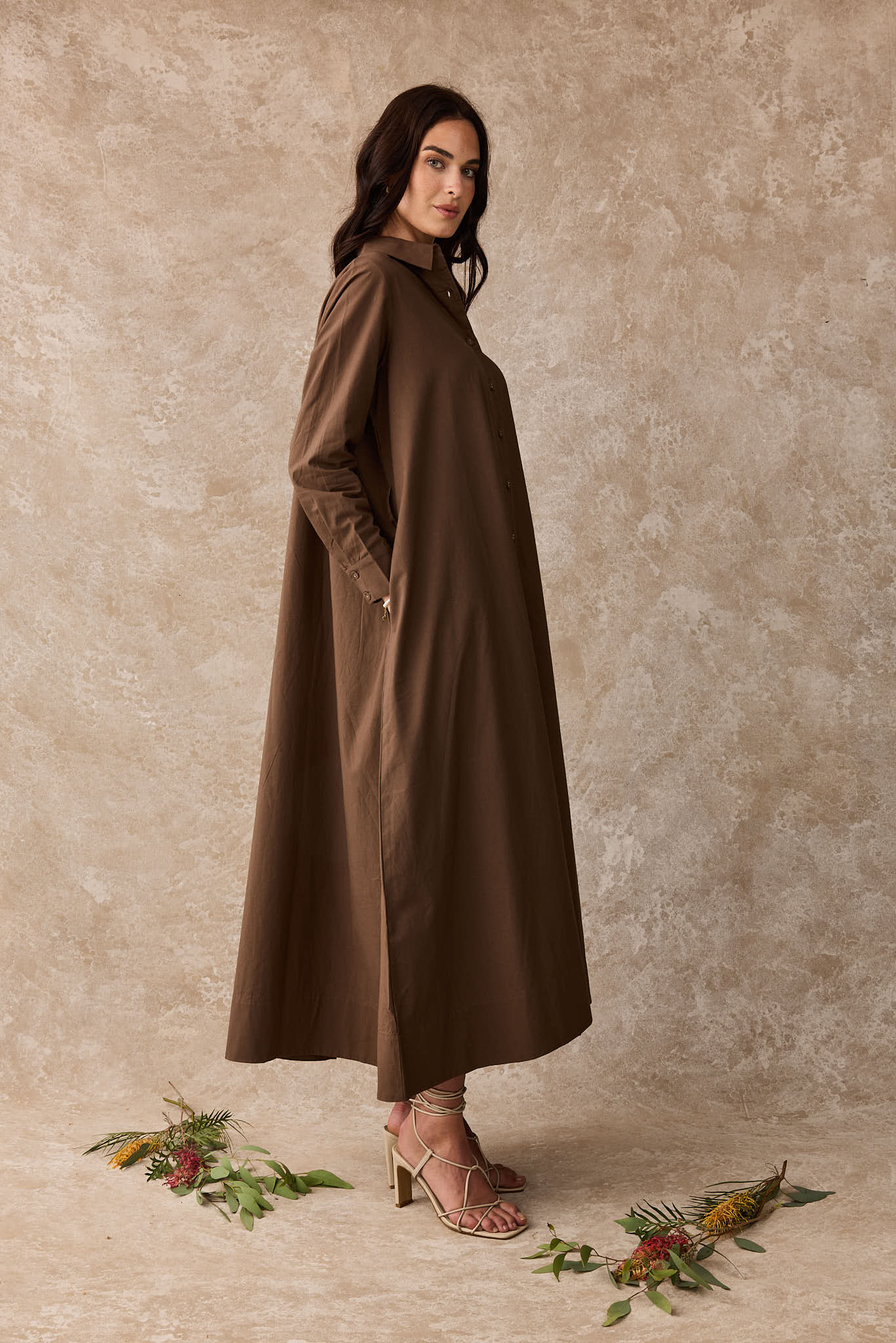 Lilly Pilly Cotton Shirt Maxi Dress Cacao