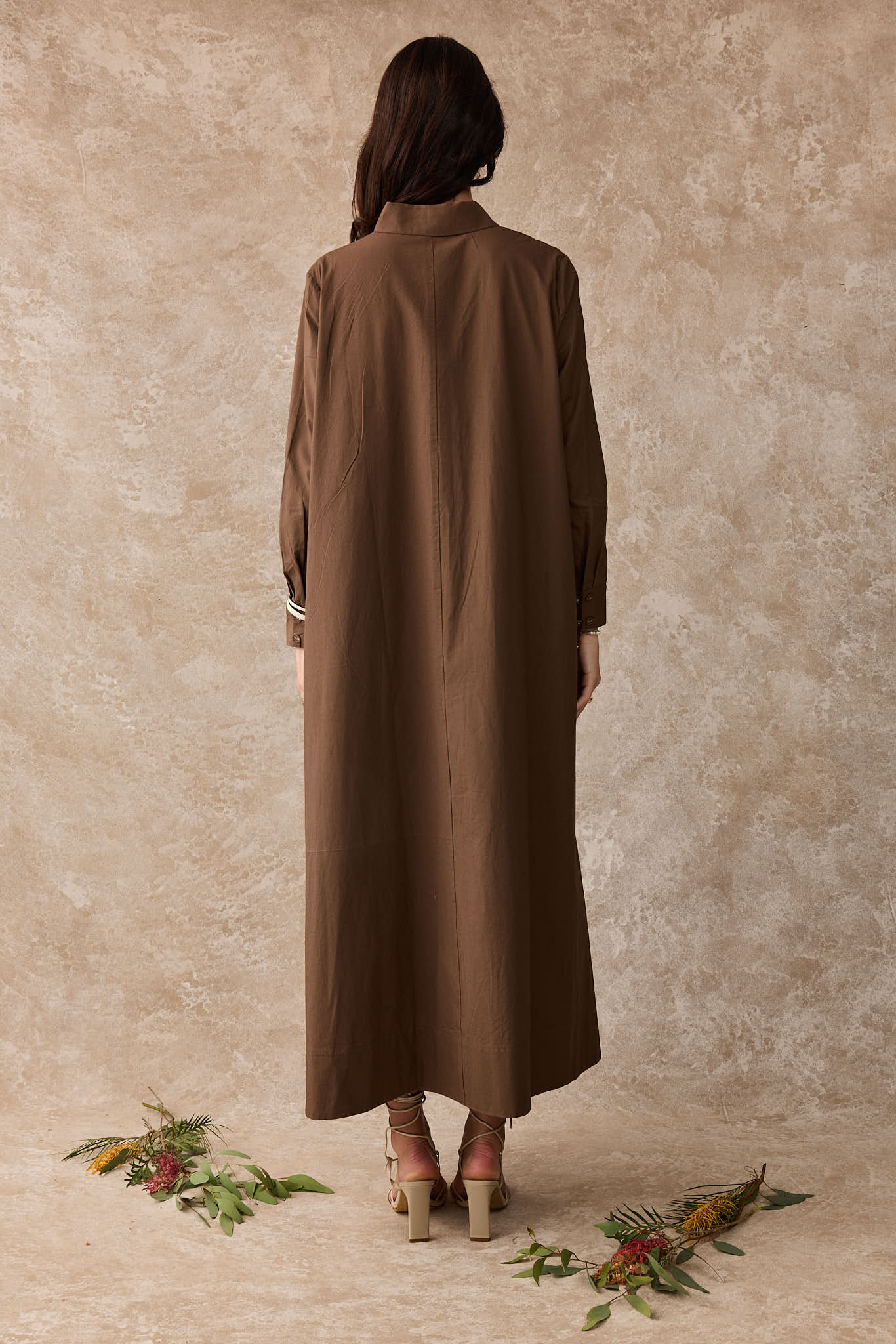 Lilly Pilly Cotton Shirt Maxi Dress Cacao