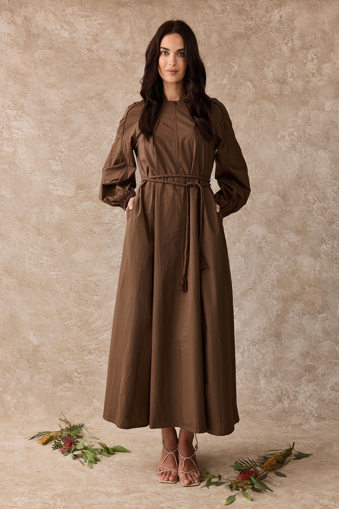 Wattle Cotton Panel Maxi Dress Cacao