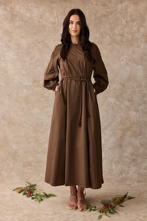 Wattle Cotton Panel Maxi Dress Cacao