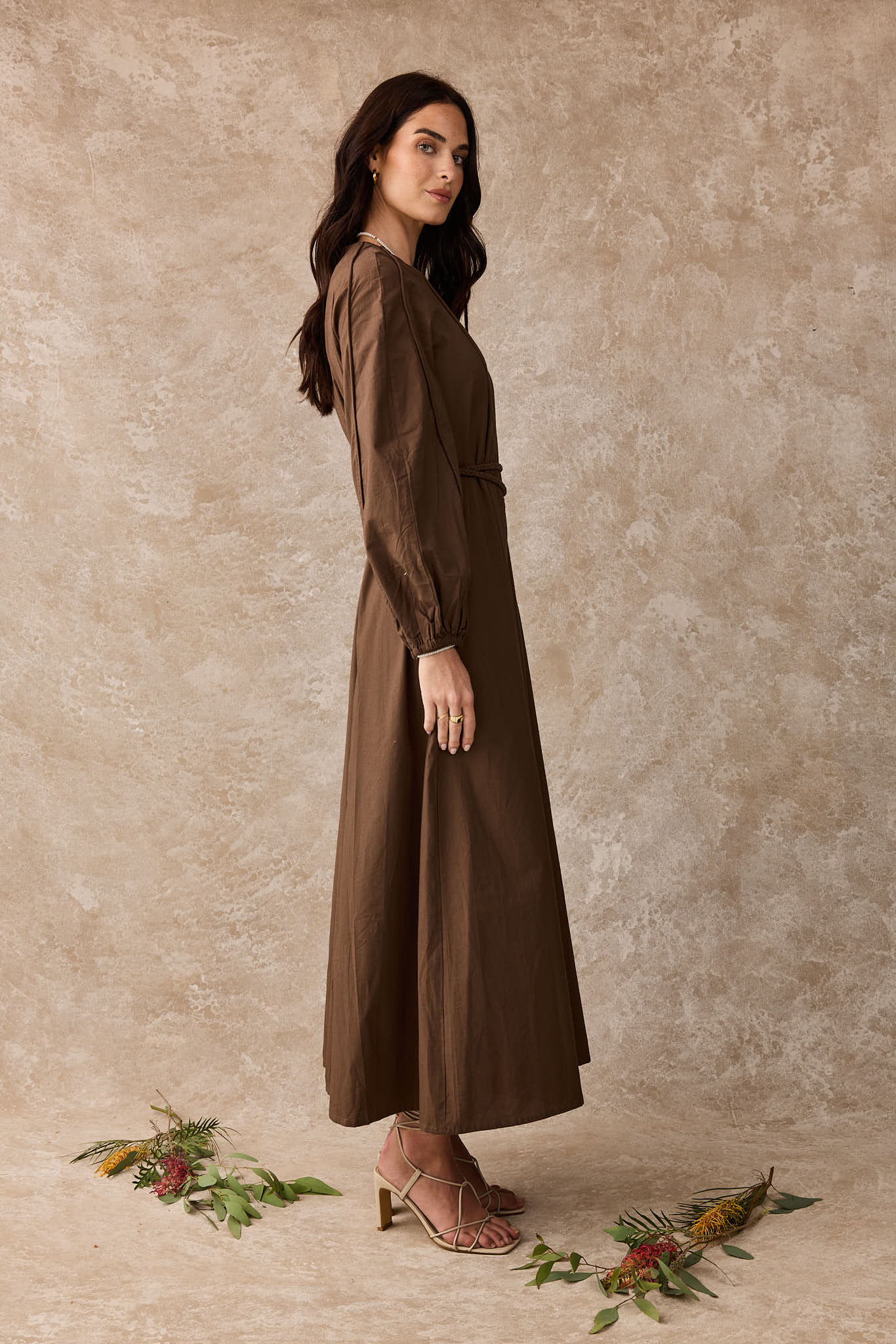 Wattle Cotton Panel Maxi Dress Cacao