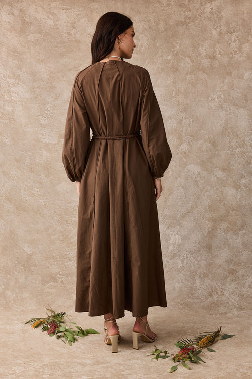 Wattle Cotton Panel Maxi Dress Cacao