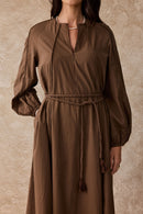 Wattle Cotton Panel Maxi Dress Cacao