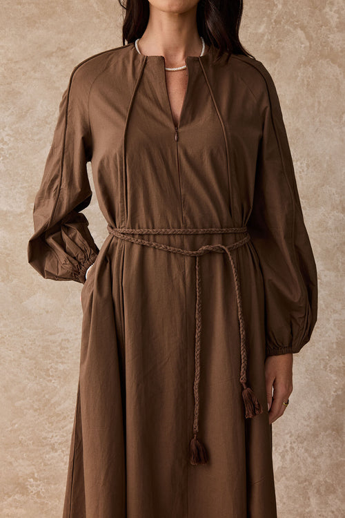 Wattle Cotton Panel Maxi Dress Cacao