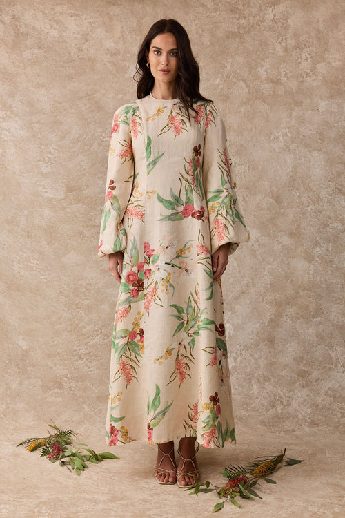 Daffodil Linen Maxi Nursing Dress - Australis Print