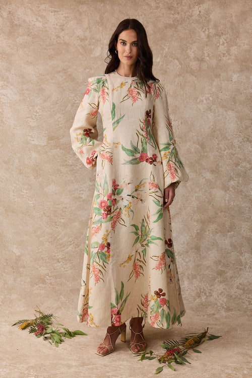 Daffodil Linen Maxi Nursing Dress - Australis Print