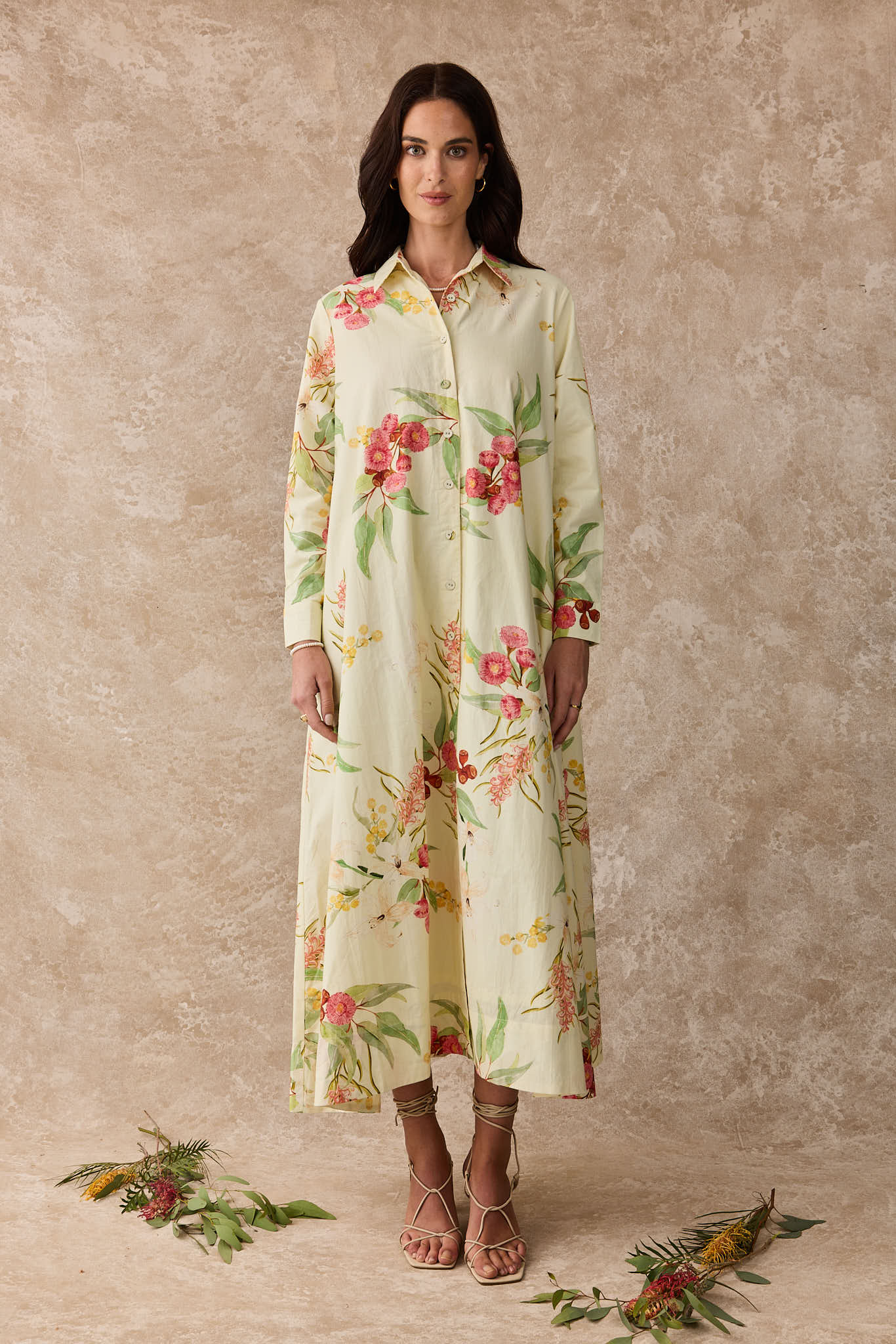 Lilly Pilly Cotton Shirt Maxi Dress Australis Print