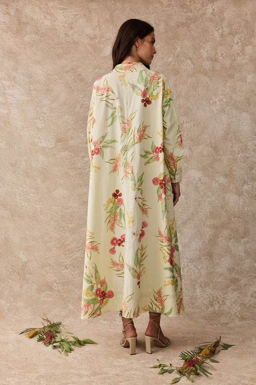 Lilly Pilly Cotton Shirt Maxi Dress Australis Print