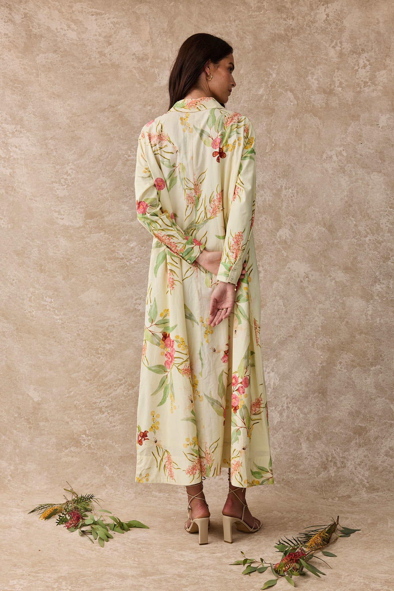 Lilly Pilly Cotton Shirt Maxi Dress Australis Print