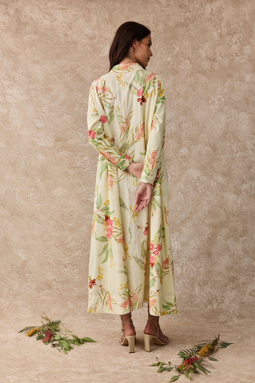 Lilly Pilly Cotton Shirt Maxi Dress Australis Print