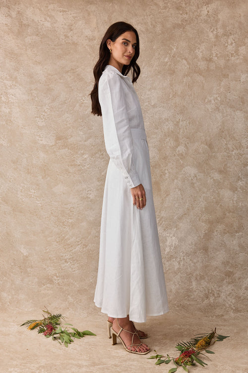 Juno Dress Linen White Maxi Shirt Dress