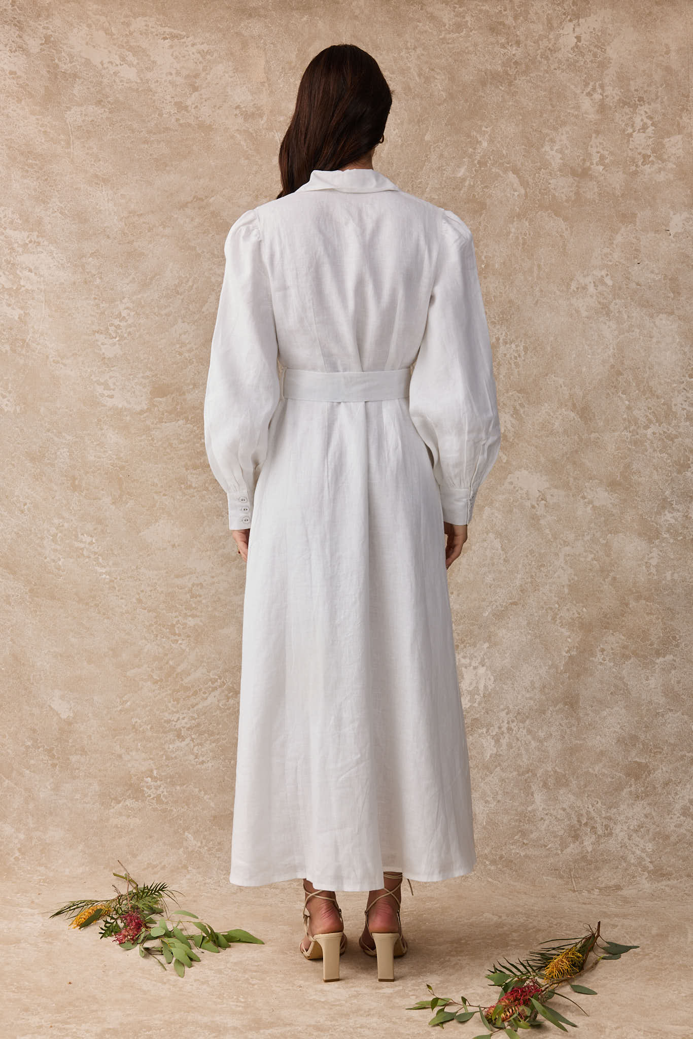 Juno Dress Linen White Maxi Shirt Dress