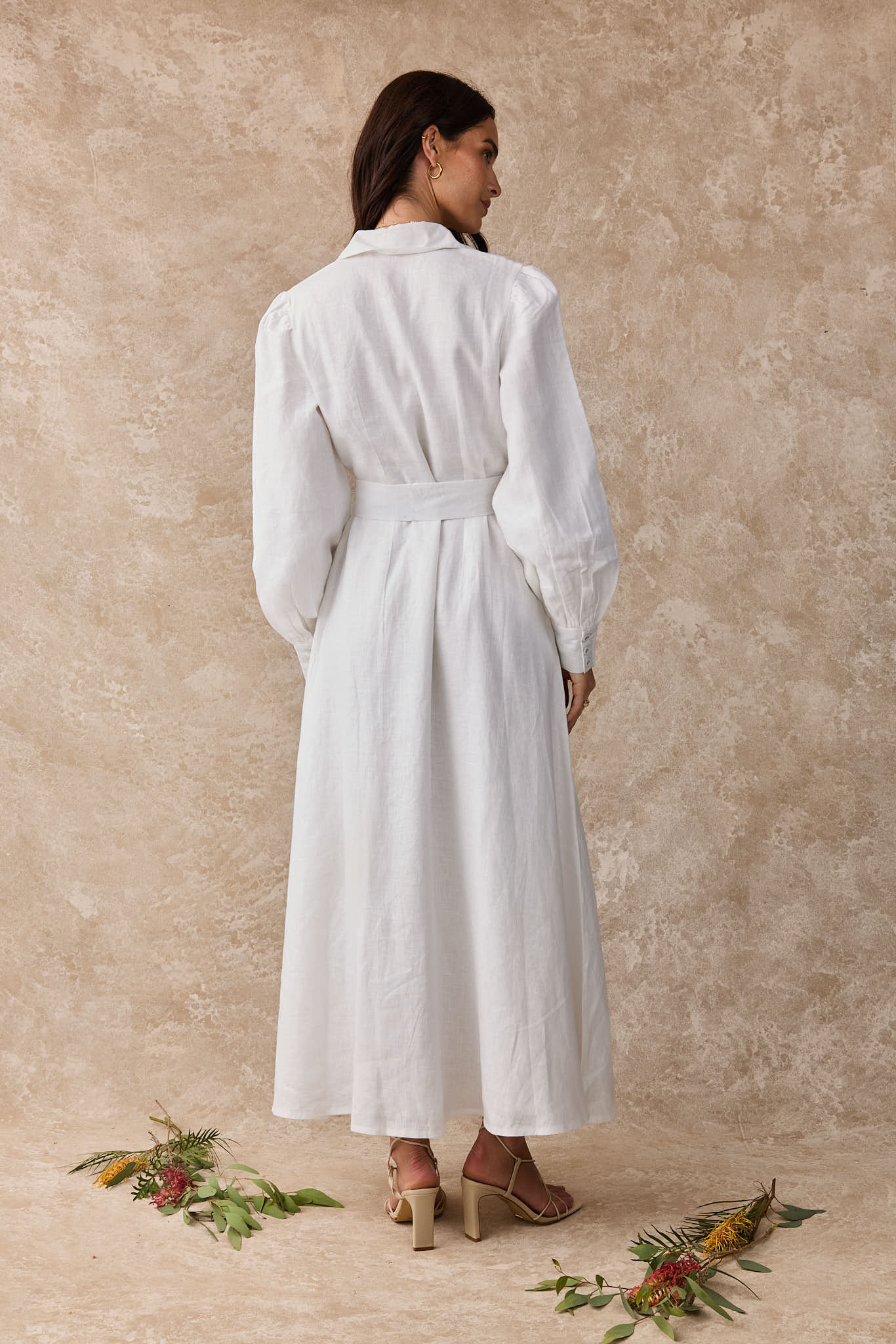 Juno Dress Linen White Maxi Shirt Dress