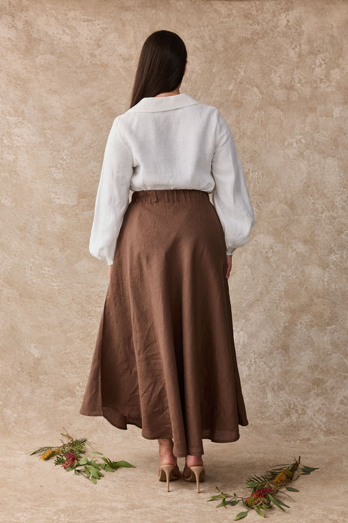 Dahlia Linen Maxi Skirt - Cacao