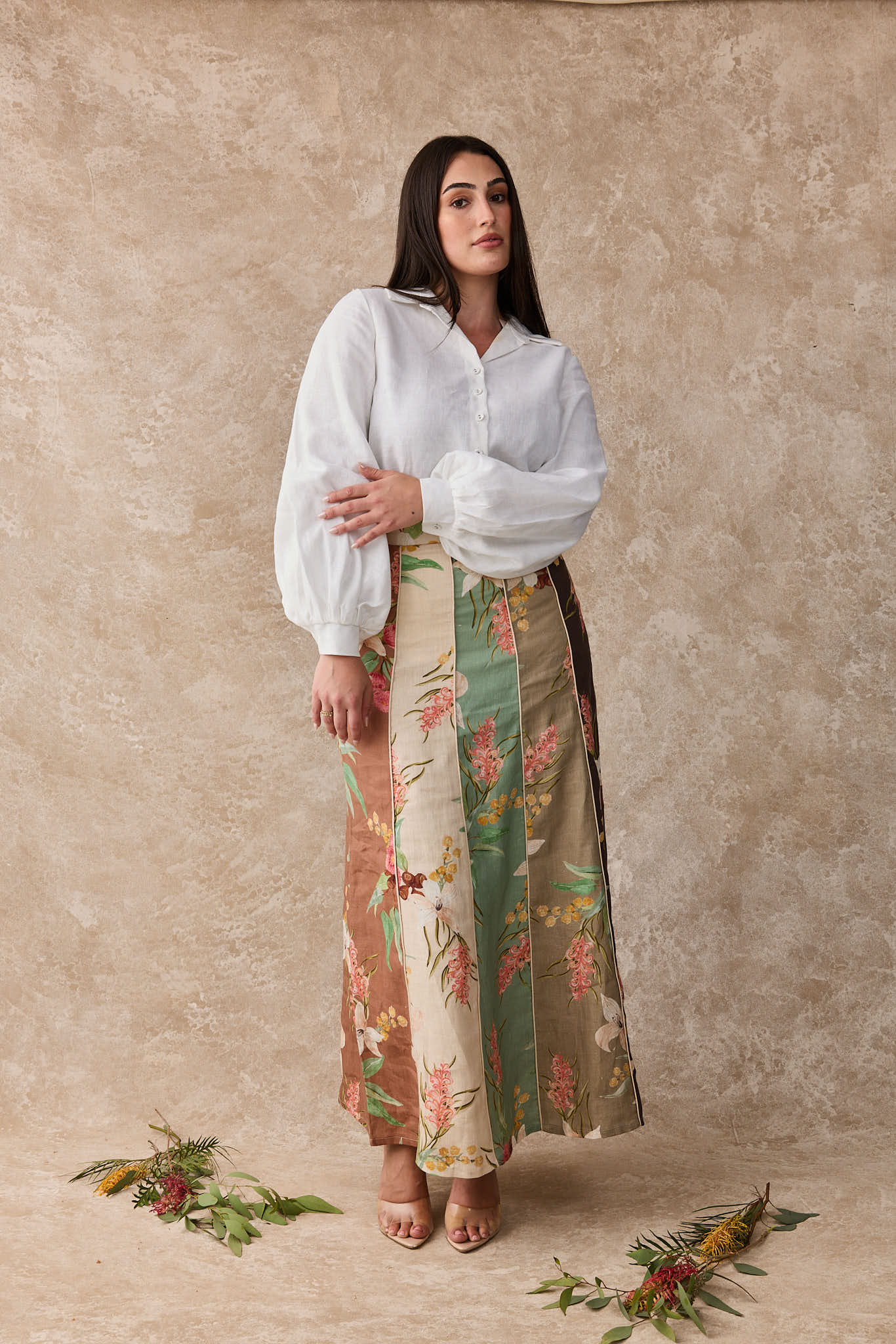 Aster Linen Panel Maxi Skirt - Australis Print