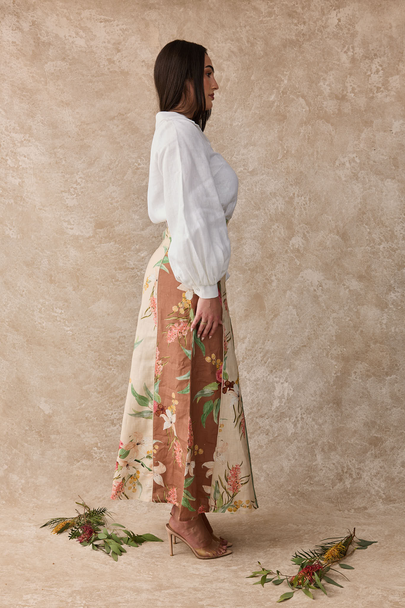 Aster Linen Panel Maxi Skirt - Australis Print