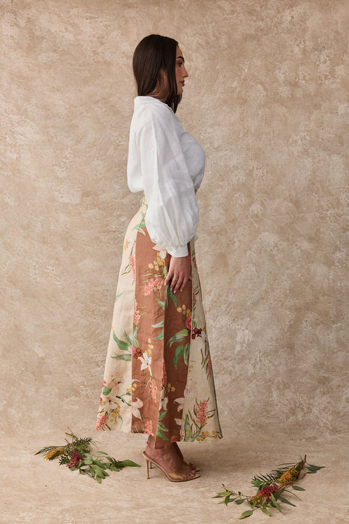Aster Linen Panel Maxi Skirt - Australis Print