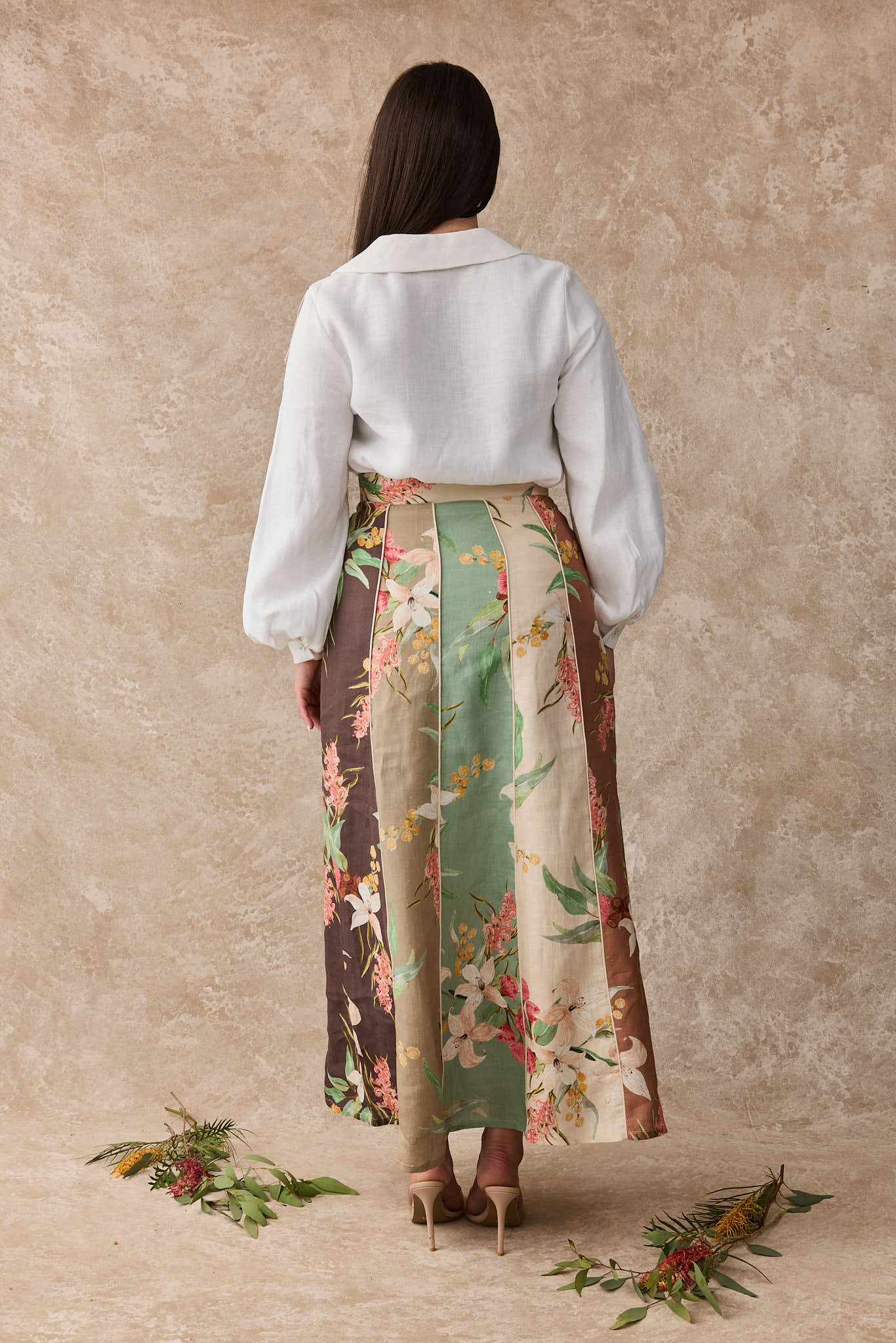 Aster Linen Panel Maxi Skirt - Australis Print