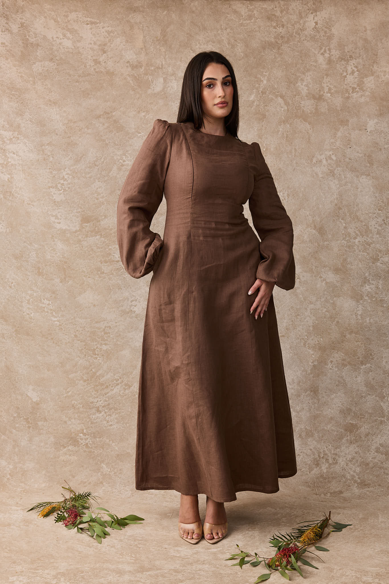 Daffodil Linen Maxi Nursing Dress - Cacao