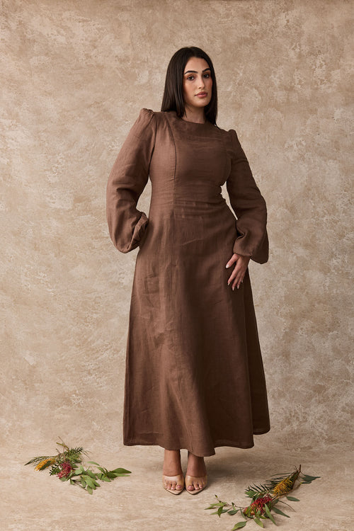 Daffodil Linen Maxi Nursing Dress - Cacao
