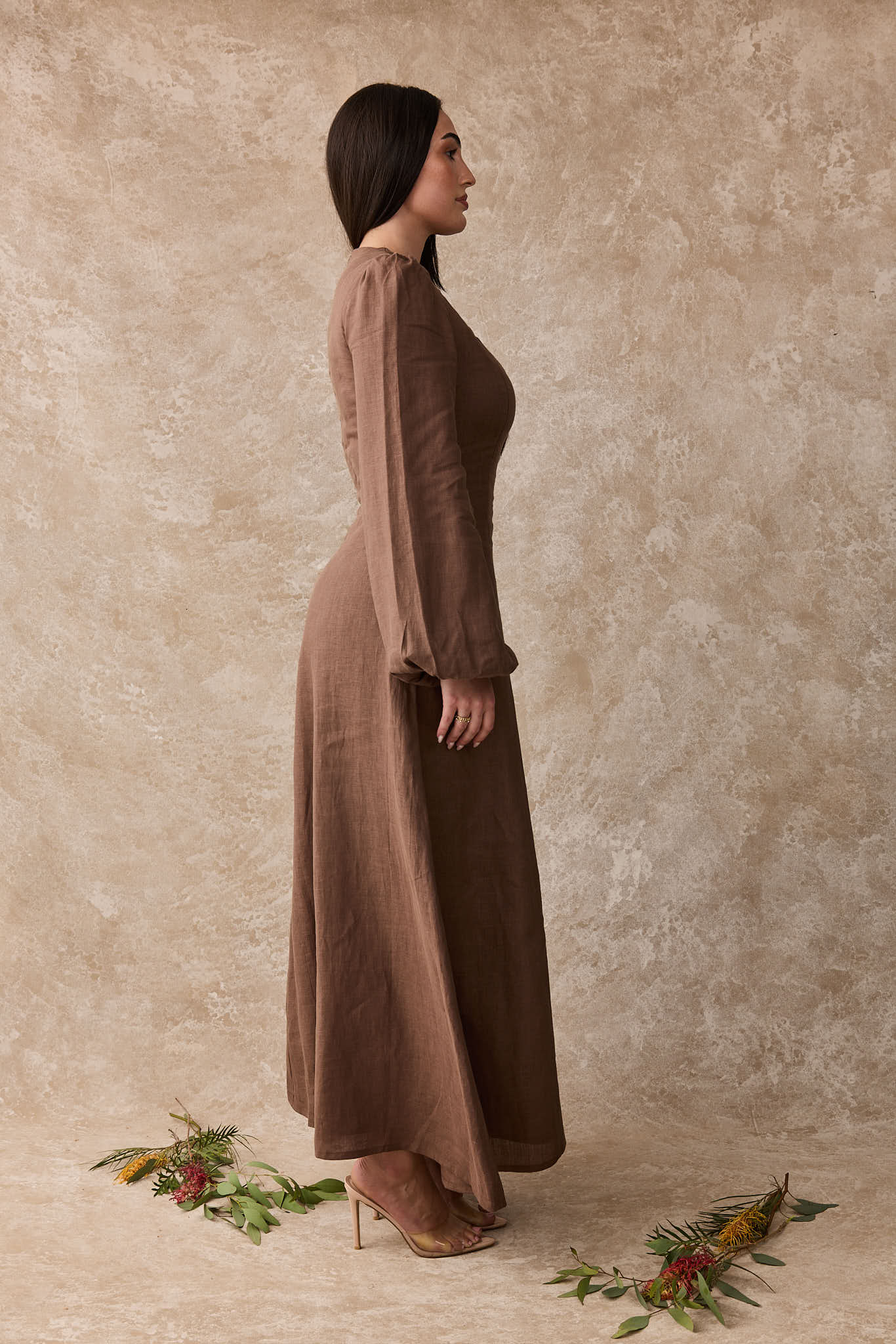 Daffodil Linen Maxi Nursing Dress - Cacao