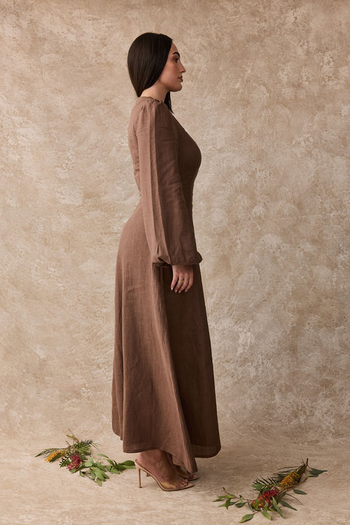 Daffodil Linen Maxi Nursing Dress - Cacao