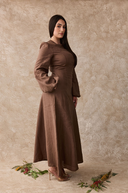 Daffodil Linen Maxi Nursing Dress - Cacao