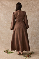 Daffodil Linen Maxi Nursing Dress - Cacao