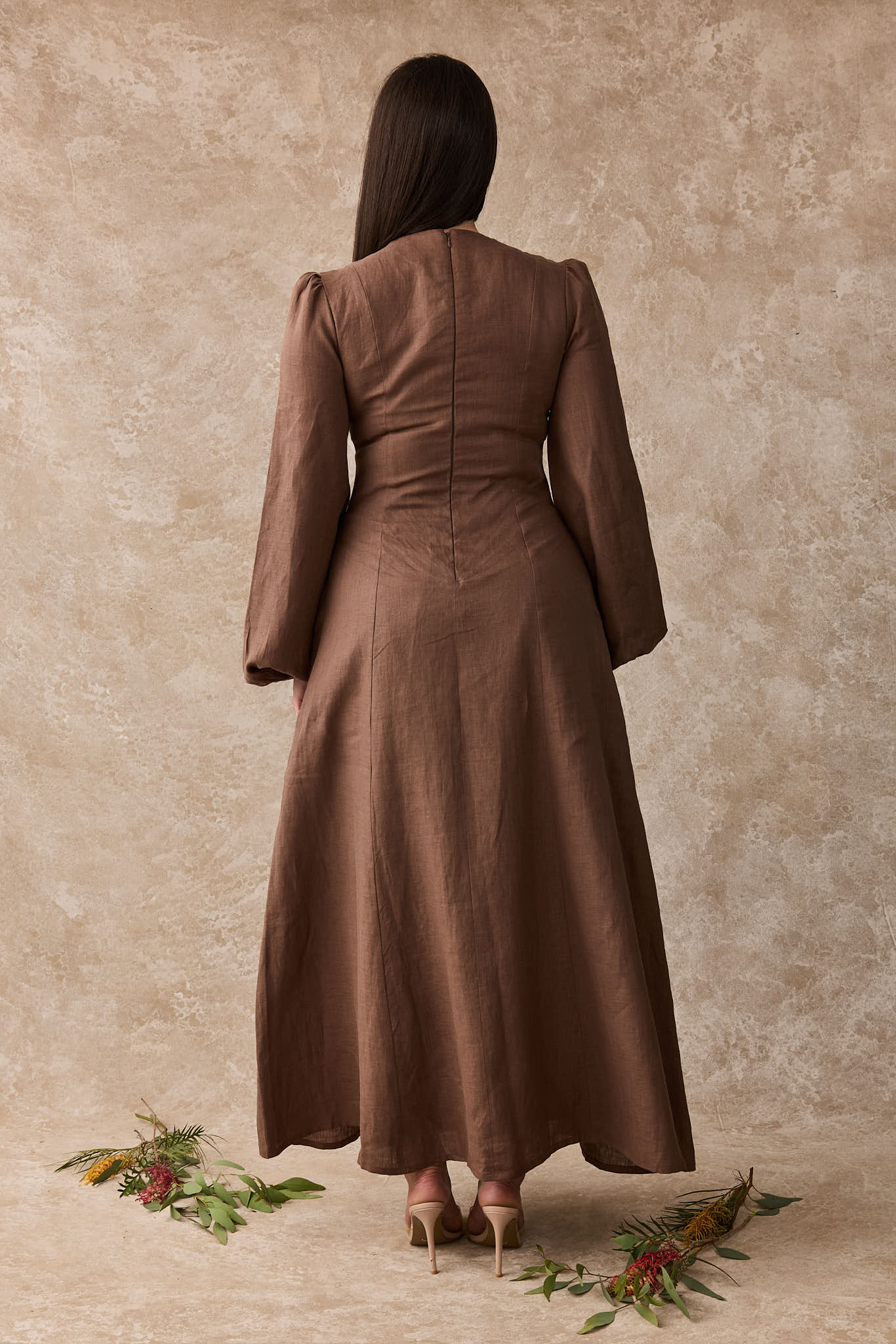 Daffodil Linen Maxi Nursing Dress - Cacao