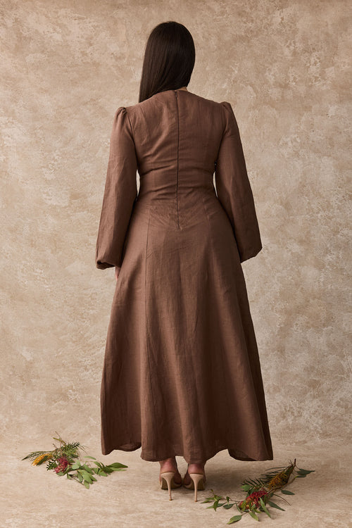 Daffodil Linen Maxi Nursing Dress - Cacao