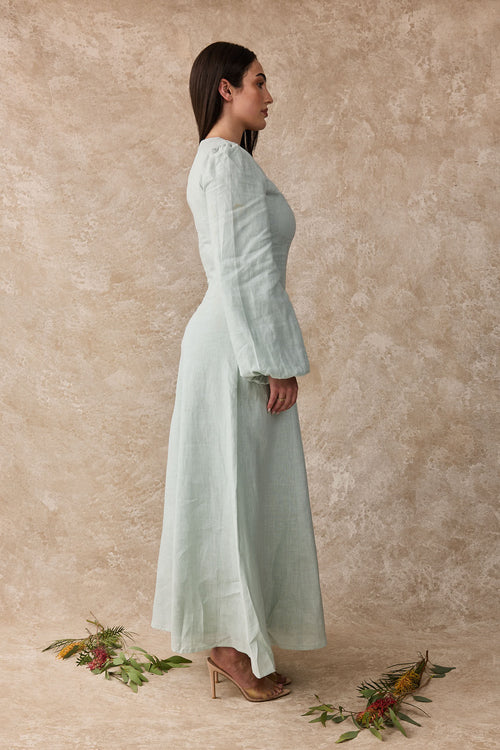 Daffodil Linen Maxi Nursing Dress - Blue Gum