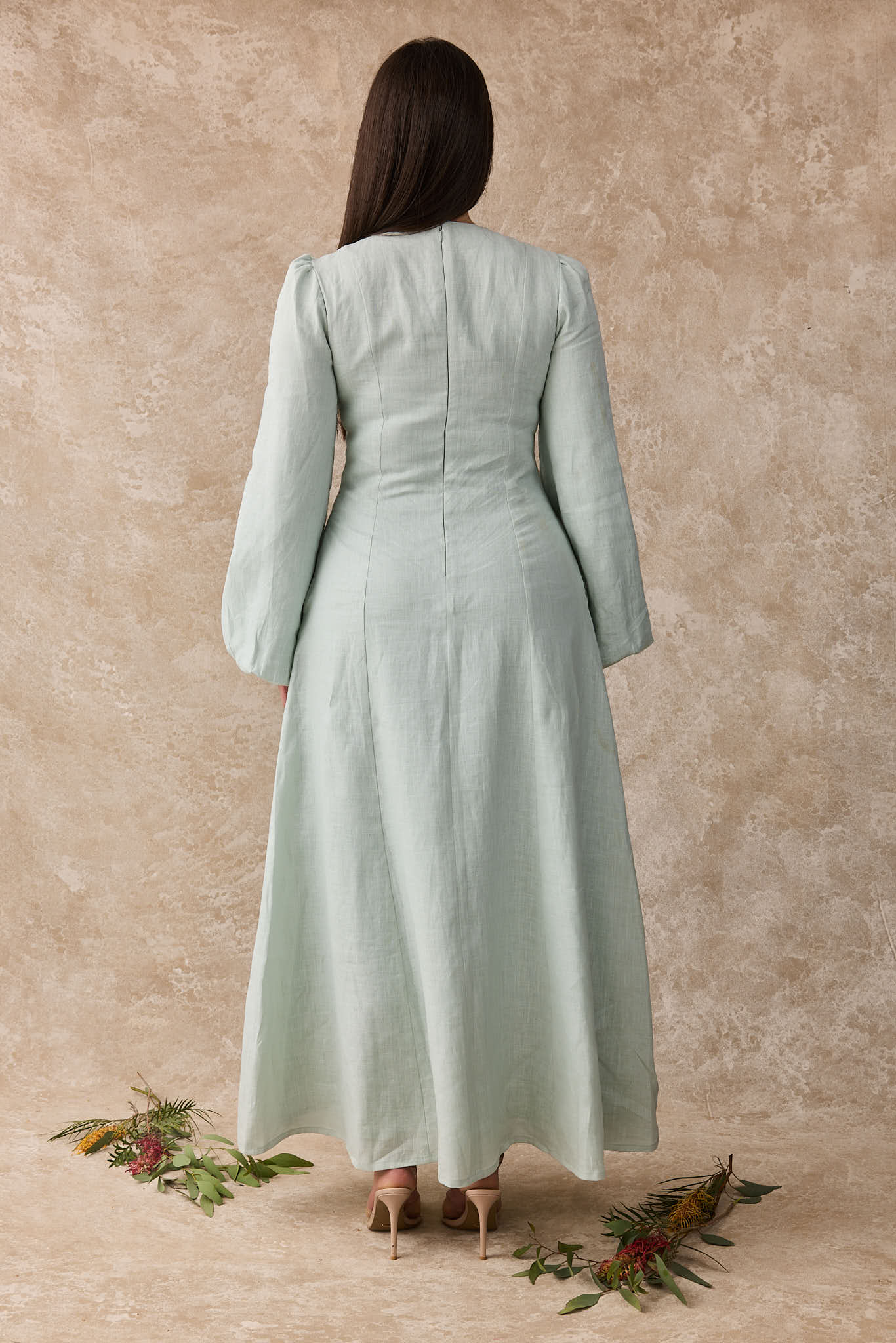 Daffodil Linen Maxi Nursing Dress - Blue Gum